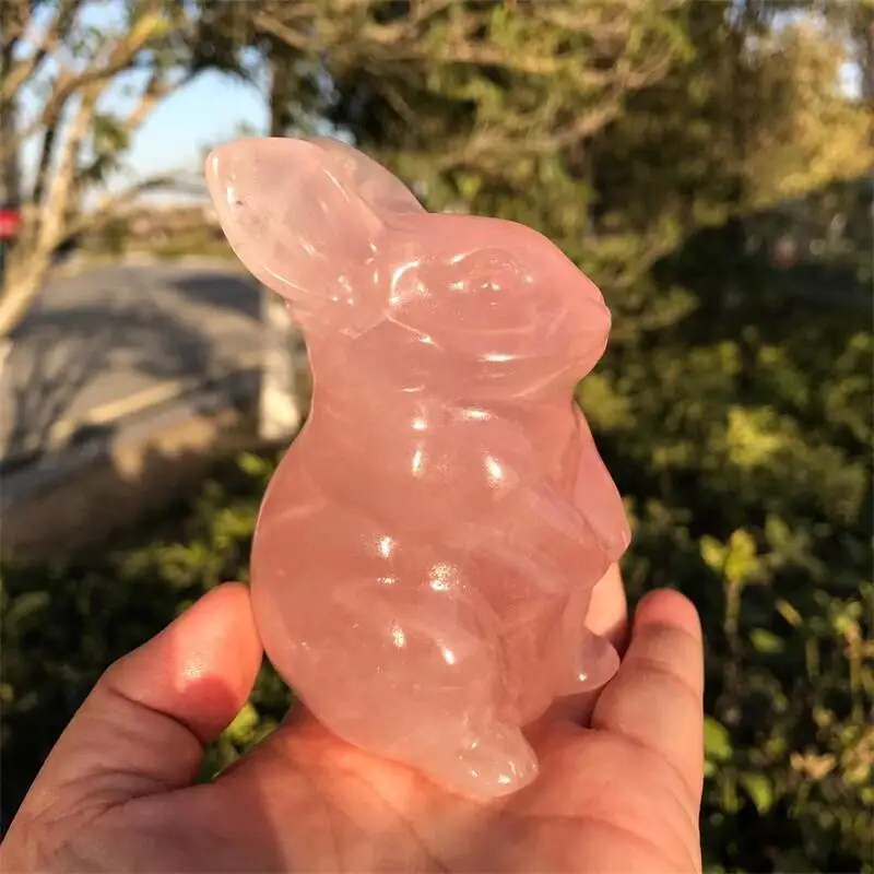 

Natural Rose Quartz Rabbit Crystal Cute Animal Carving Healing Healthy Children Toy Home Decoration Ornaments Gift 1PCS