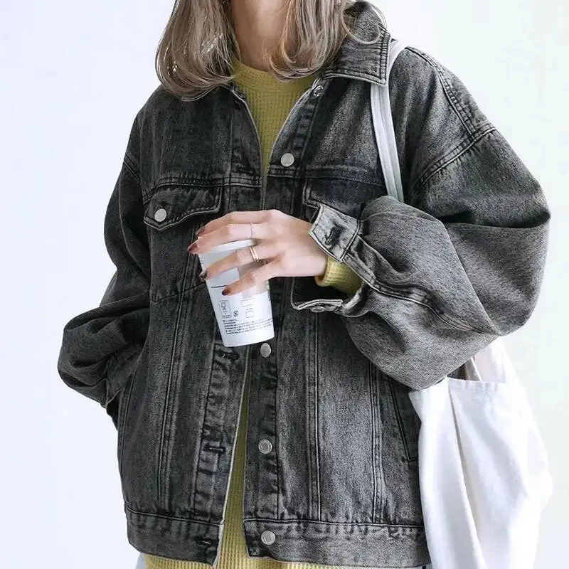 Japanese Autumn Winter New Denim Jacket for Women Korean Style Design Casual Outerwear Loose Denim Jacket