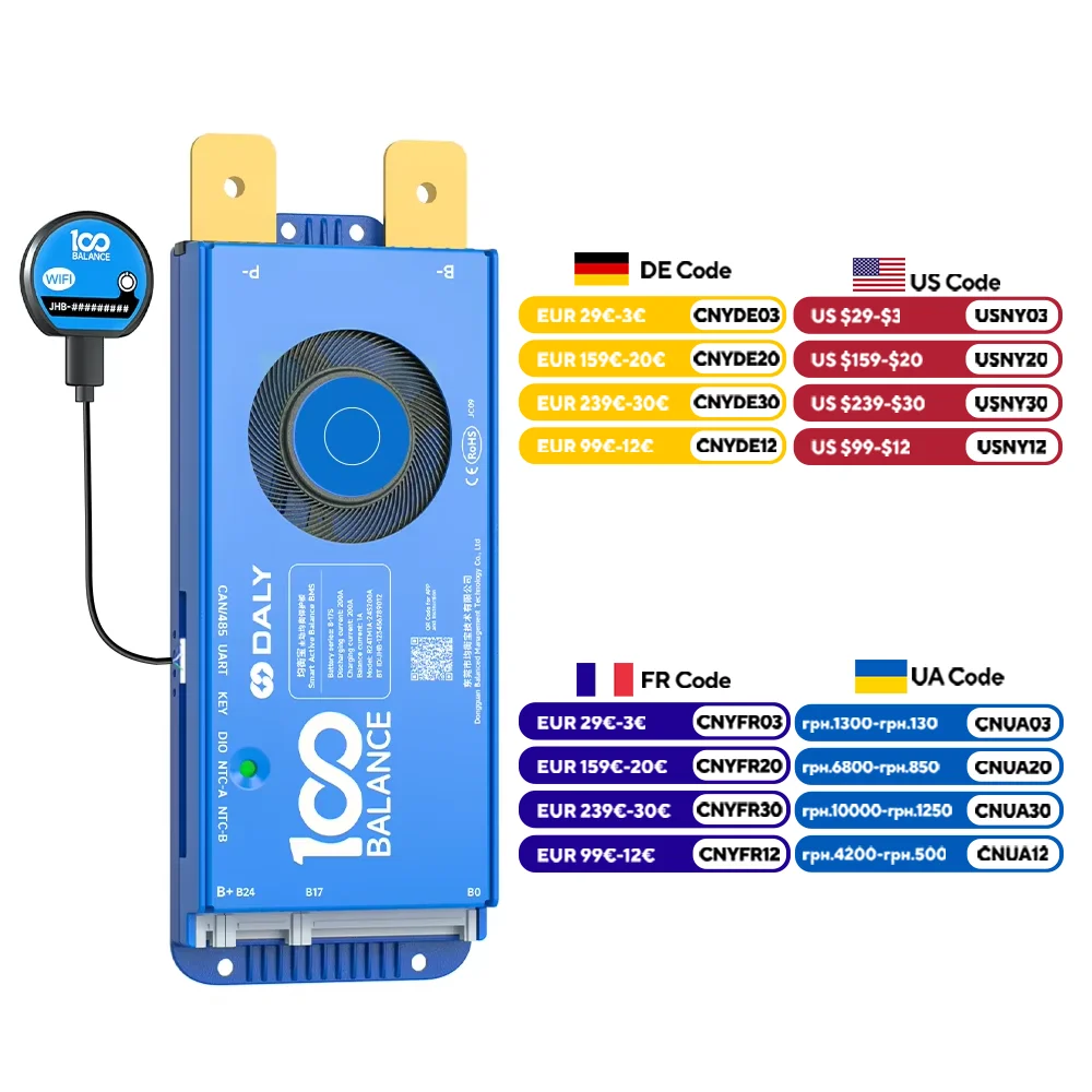 Daly bms Smart BMS 4s lifepo4 bluetooth Wifi 8S 24S 40A 60A 80A 100A 150A jk actieve balans bms 16s 48v lifepo4 bms jk Lifepo4