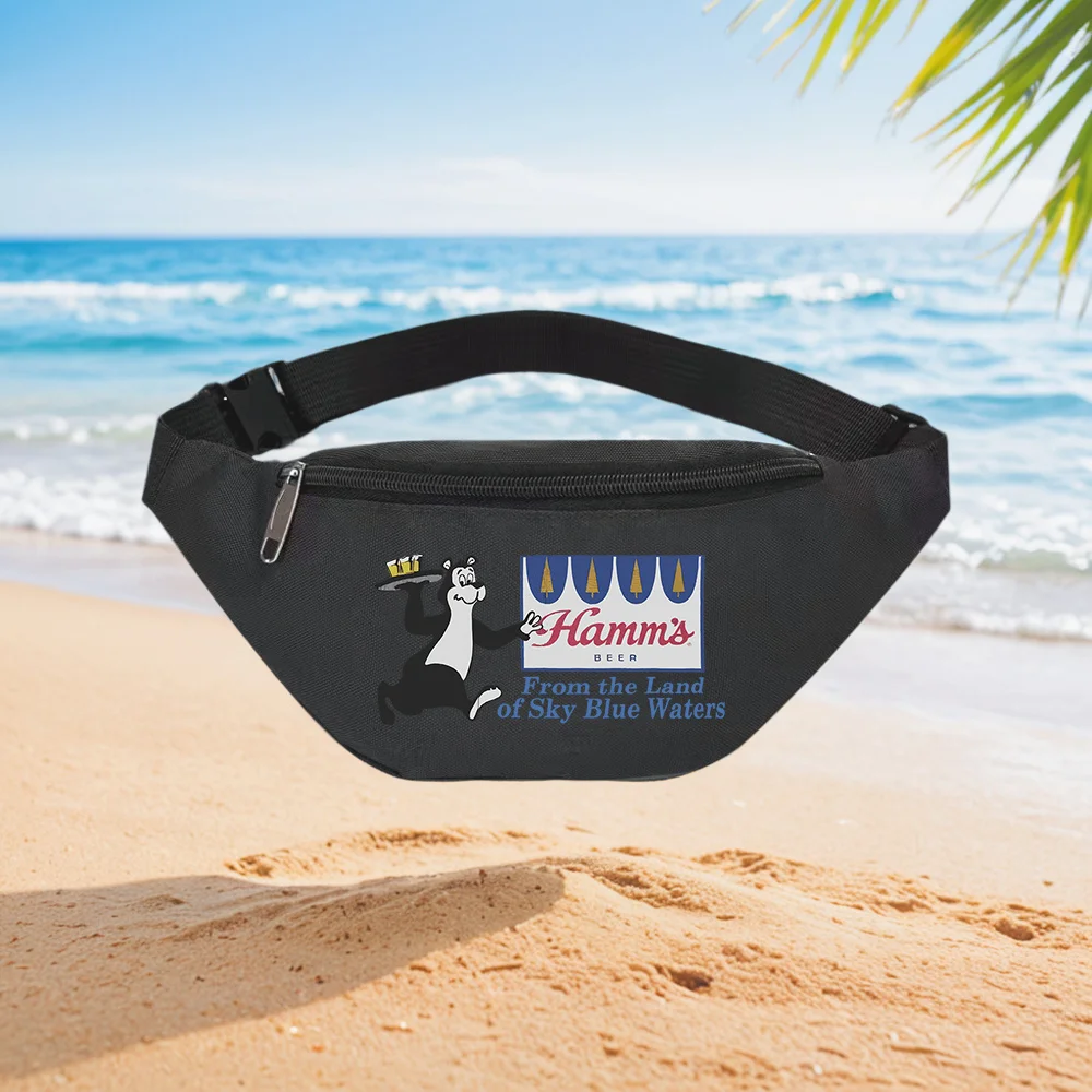 

Hamm's Beer,Bear Serving Drinks From Sky Blue Waters Waist Backpack Crossbody Chest Bag Street Casual Sporty Fashionable Simple