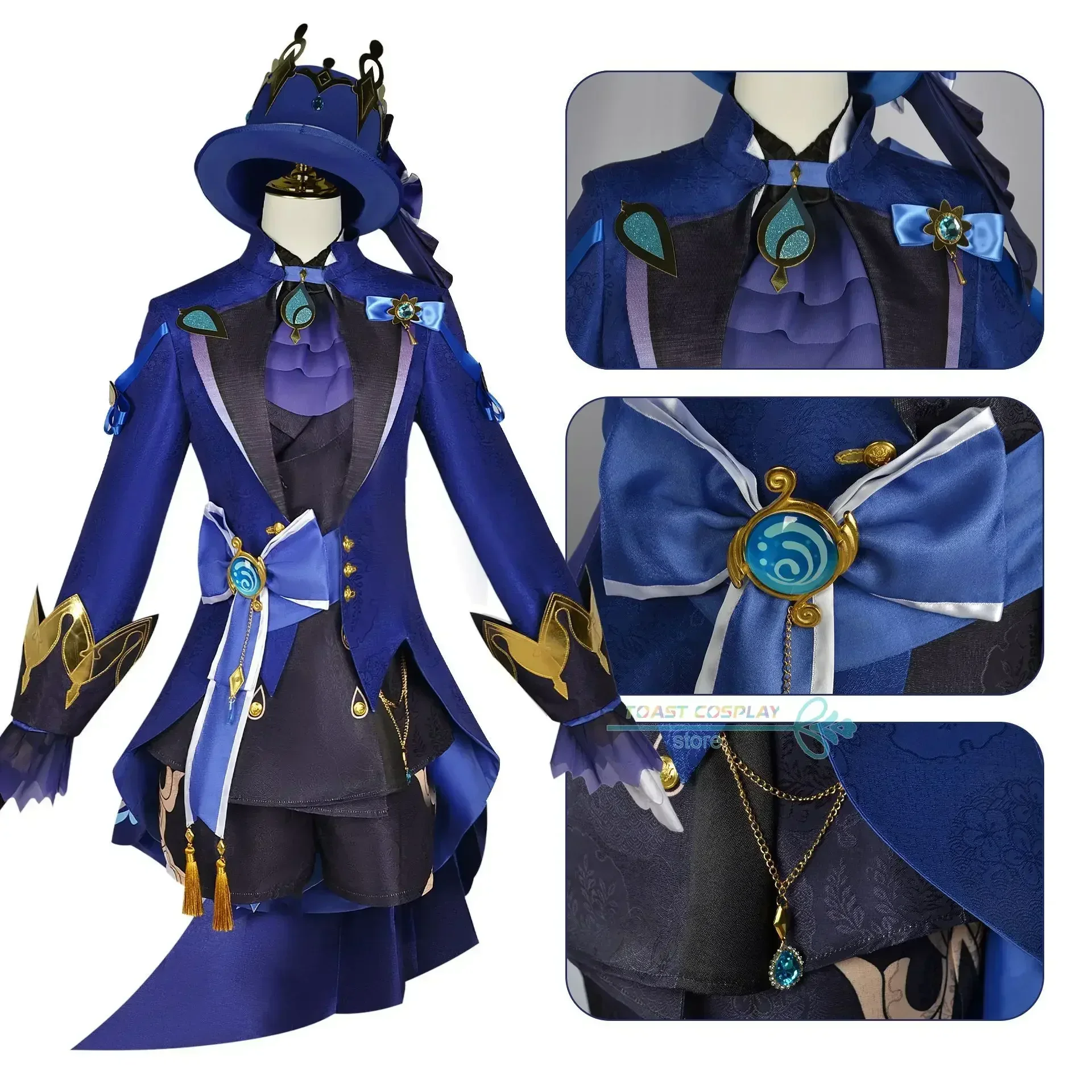 Costume de Cosplay du Jeu Genshinimpact Furina, Ensemble Complet avec Perruque, Chapeau, Chaussures, Focalors Water God Party