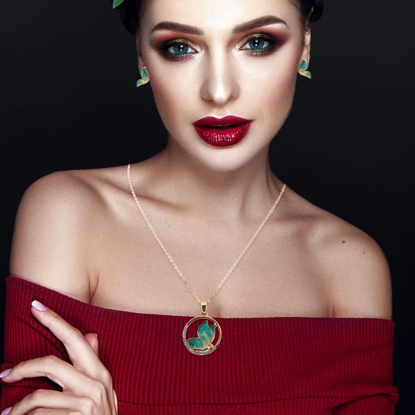 مجموعة قلادة وأقراط مجوهرات العروس الملونة نمط مزاجه سلسلة الترقوة الفاخرة اللؤلؤ قلادة مجموعة أقراط (B