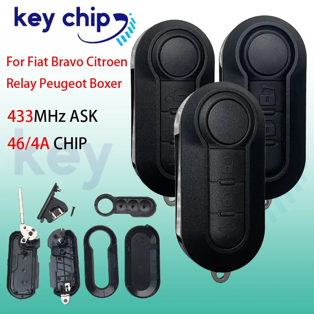 433MHz 46 CHIP  Flip Car Key Delphi Marelli BSI RX2TRF198 2ADFTF12AM433TX For Fiat 500 Grande Punto Fiorino Doblo Dodge Ram