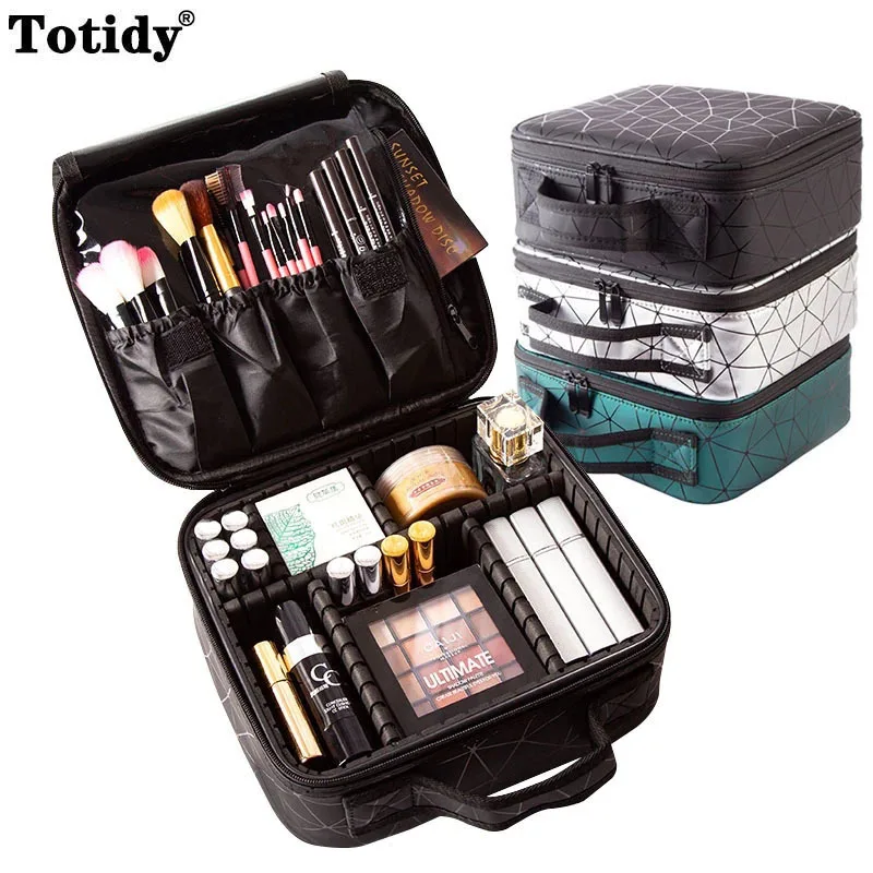 2023 New Female Beauty Makeup Organizer Lipstick Brush Storage Box Nail Tool Suitcase Women Cosmetics Bag Profession Makeup Case