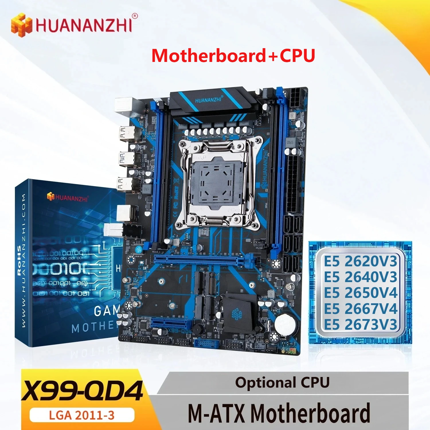 HUANANZHI X99 QD4 LGA2011-3 Motherboard for Intel Xeon E5 V3 V4 CPU Combo M.2 NVMe SATA DDR4 PCIe USB 3.0 ATX Server Workstation
