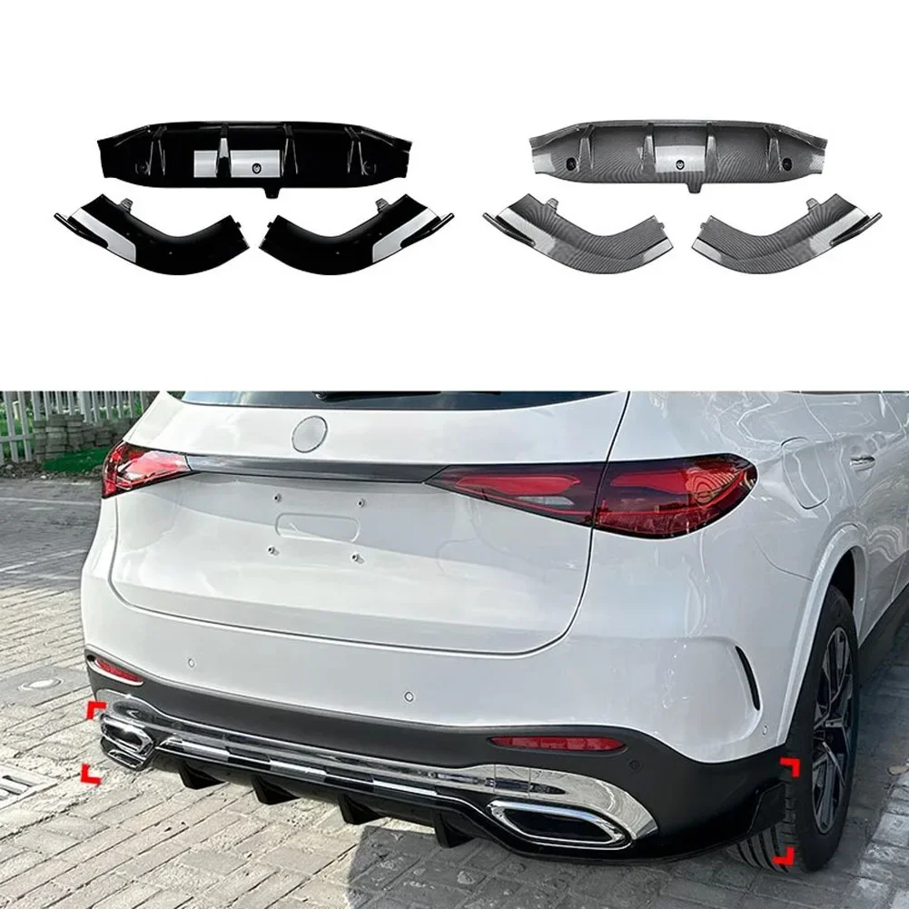 

For Mercedes Benz GLC-Class X254 GLC260 300 2023+ Gloss Black Carbon Fiber Rear Bumper Lip Diffuser Spoiler Side Splitter Cover