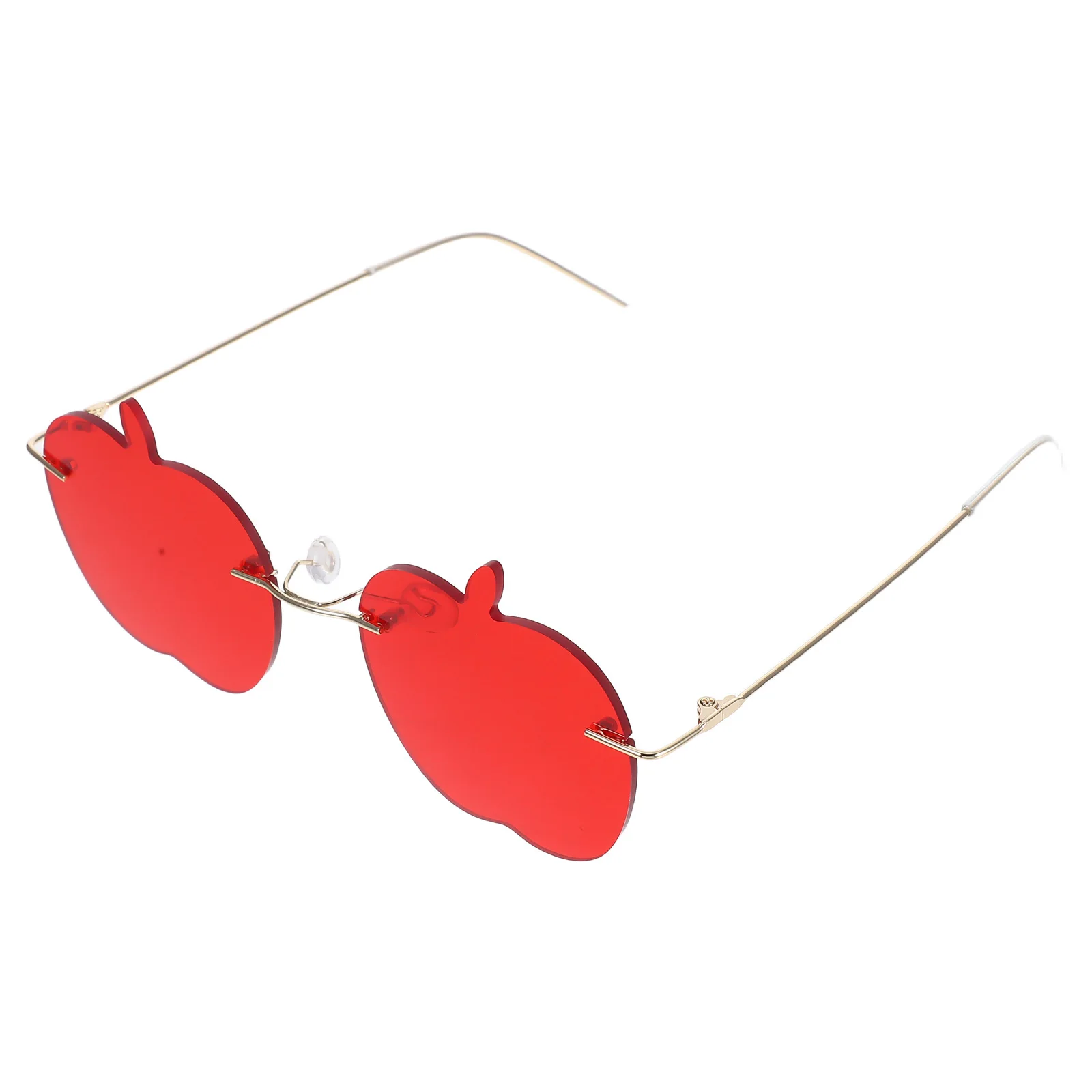 

1Pcs Red Fun Apple Design Rimless Sunglasses Trendy Unisex Fashion Eyewear for Birthday Party Performance Outdoor Events