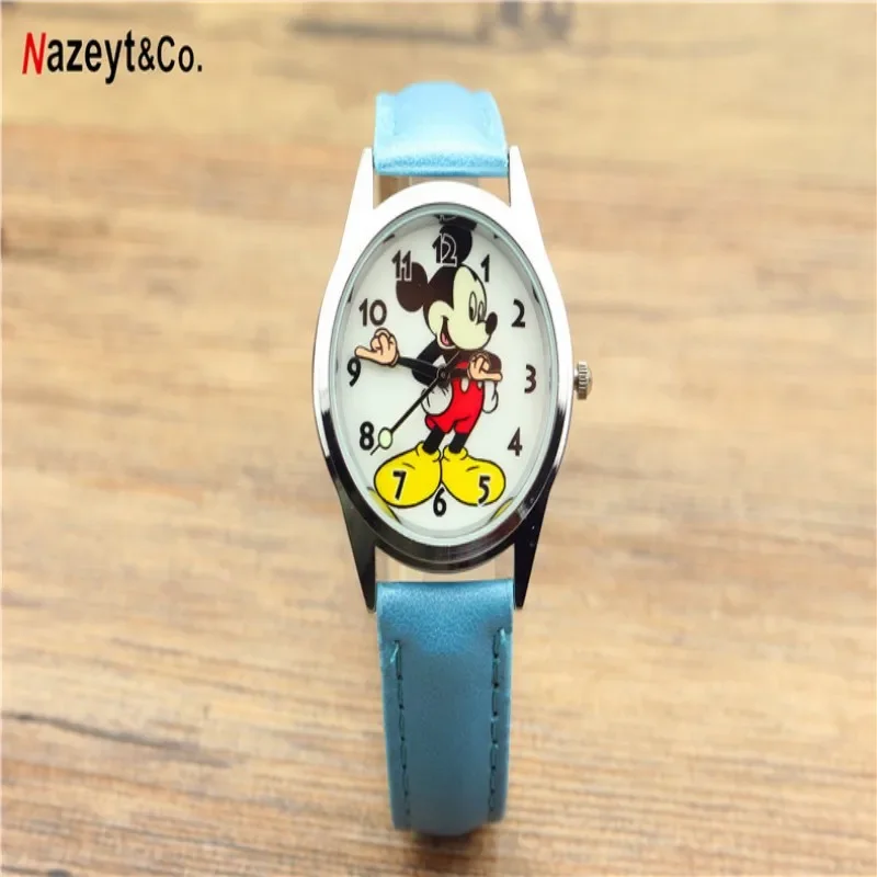 Disney Mickey Fashion Children\'s Cartoon Watch Kawaii  Anime Figure Leather Quartz Wristband watch boys girls kids Gifts