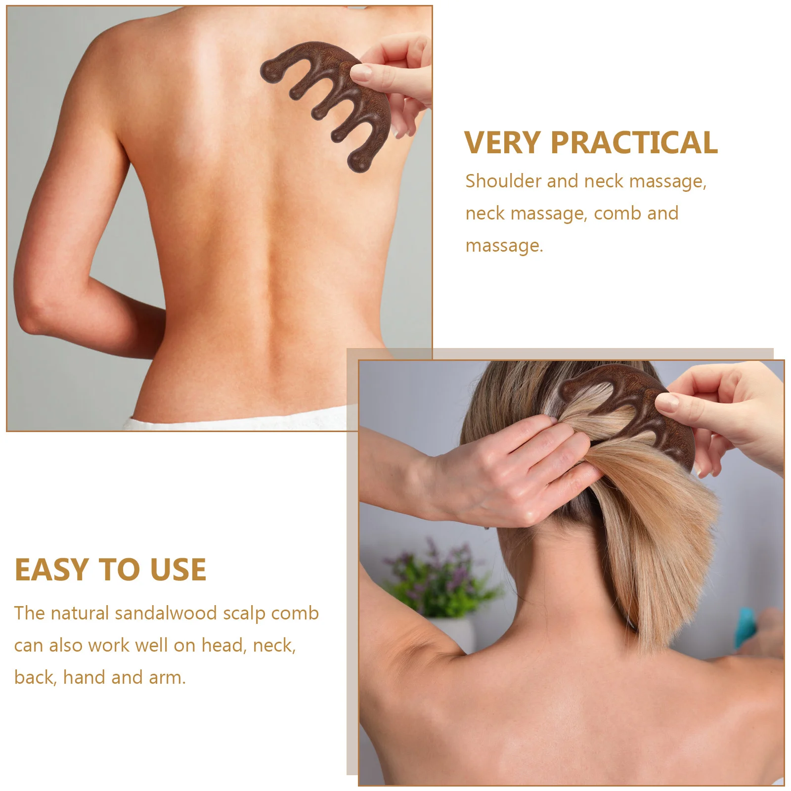 Portable Wooden Massage Comb with Wide Teeth for Scalp and Body Acupoint Relief Tool for Improved Blood Circulation