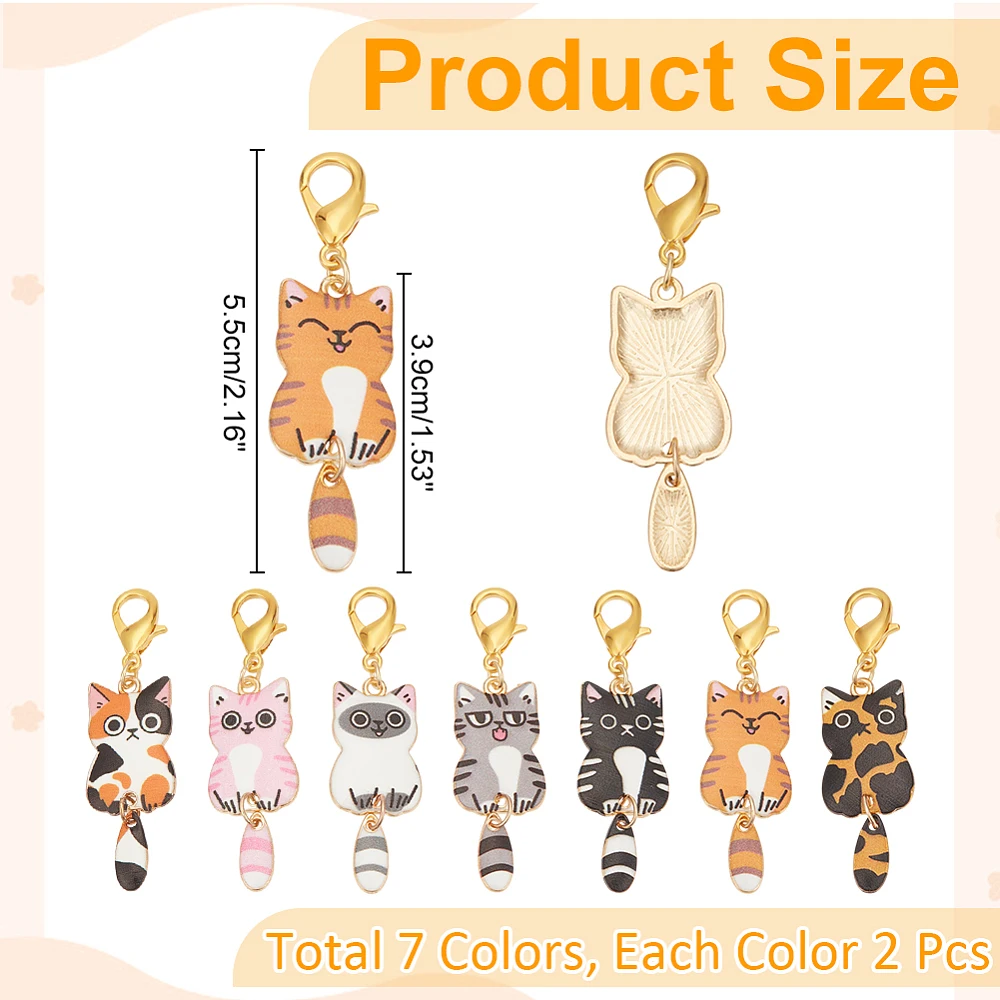 14-pecas-de-pingentes-de-gato-em-liga-esmaltada-7-cores-com-fechos-lagosta-em-liga-cores-sortidas-55mm-2-pecas-cor