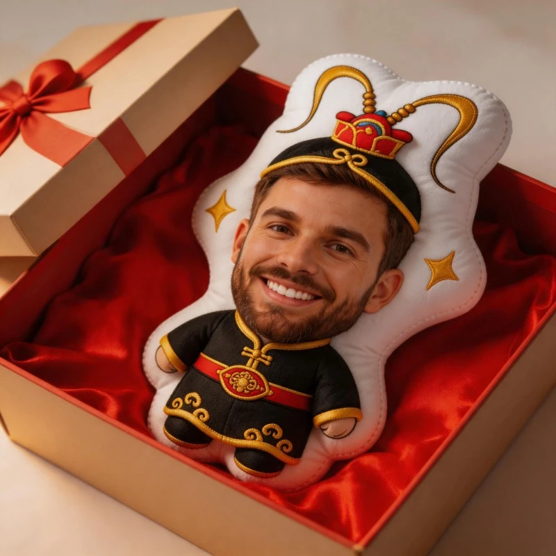 Custom Personalized Photo Face Pillow, Traditional Costume Style Custom Shaped Decorative Cushion, Unique Home Decor Accent for