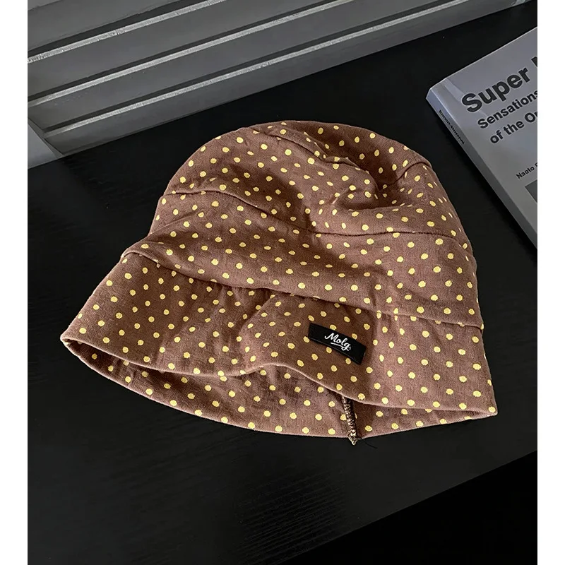 Koreanischer Stil Polka Dot Jacquard Pullover Mütze Herbst Nischenmode Vielseitige Ohrenschutz-Beanie-Kappen für Damen – Detail 6