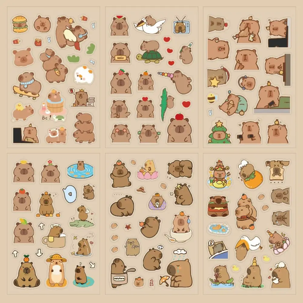 6 Buah/Tas Stiker Buku Besar Tangan Kapibara Lucu Buku Tempel Estetika Hewan Kartun Bahan DIY Kreatif Tahan Air