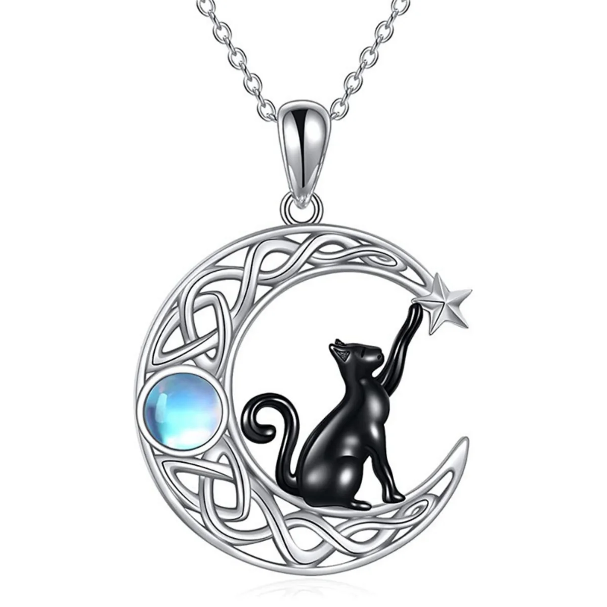 Kreative Schwarze Katze Mondstein Mond Anhänger Halskette Für Frauen Männer Retro Gothic Niedlichen Kätzchen Tier Halsband Halloween Party Schmuck