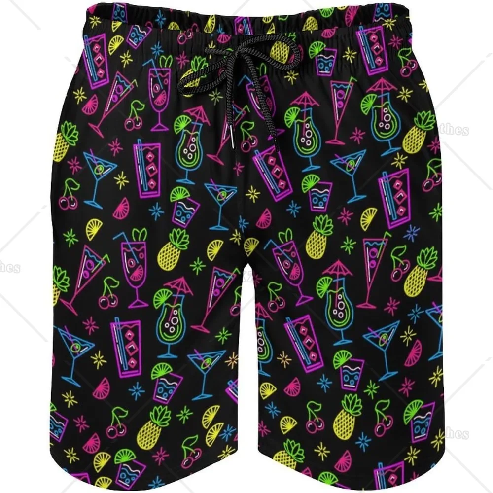 Cocktail Pineapple Print Men's Quick Dry Breathable Suit Board Shorts with Mesh Lining and Pocket Fit Beach Shorts Swimwear