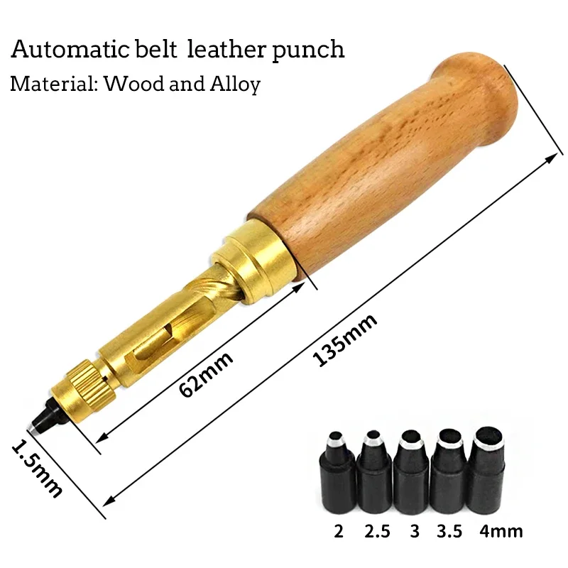 New MIUSIE  Hole Punch Screw Removable Book Drill Auto With 6 Size Tip 1.5-4mm Automatic Belts Screw Punch Leather Tool