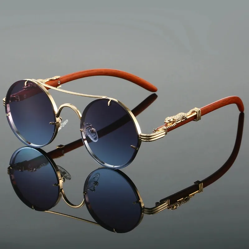 Classic Retro Double Beam Leopard Head Decorative Men's Driving Metal Round Frame