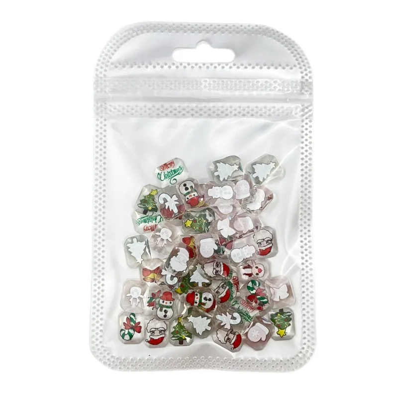 100 Stück/Packung Weihnachtsmann-Nagelanhänger – 3D-Schneeflocken-Nagelkunst aus Kunstharz, festliche Nageldekoration zum Aufdrücken für Urlaubsmaniküre
