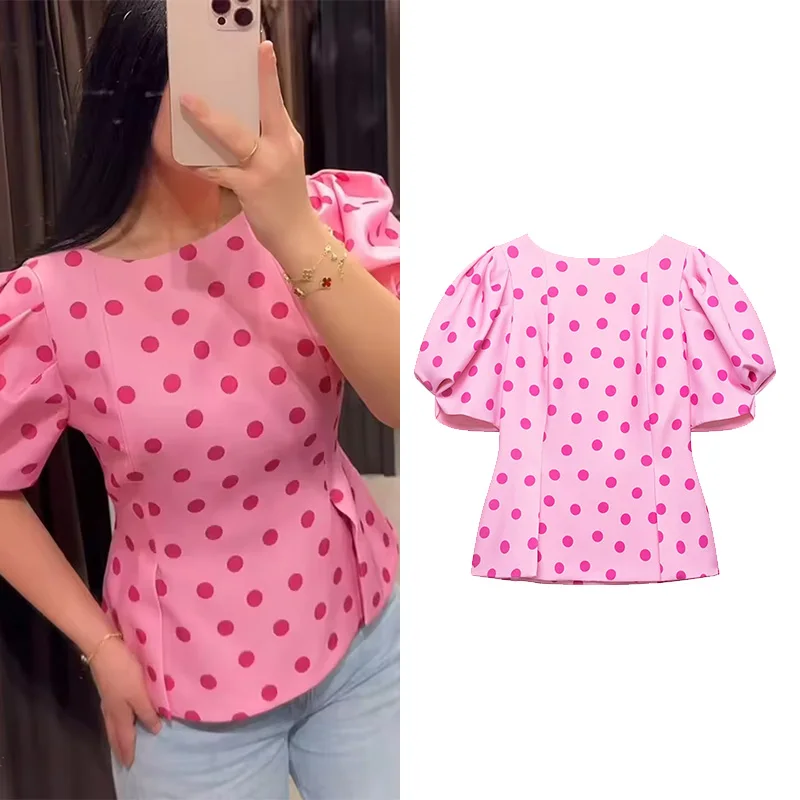 Camisa de Mujer con Estampado de Lunares y Manga con Volantes, Nueva Colección Primavera 2026, Blusa Casual sin Mangas con Botones, Tops Sencillos para Mujer