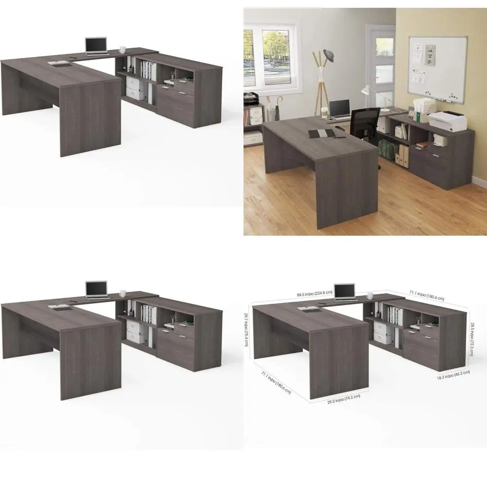 

Письменный стол U-образной формы, ширина 72 дюйма, отделка серого цвета Bark Grey
