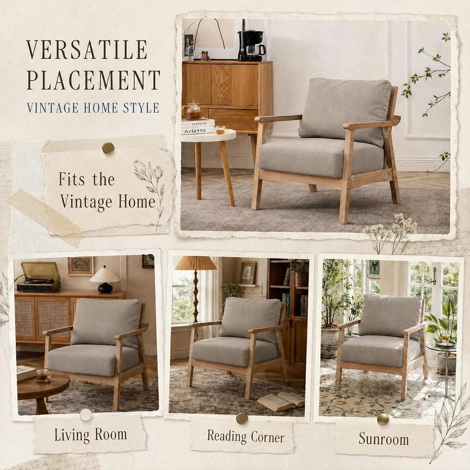 2 Pcs Accent Chair Mid Century Modern Living Room Chair, Taupe