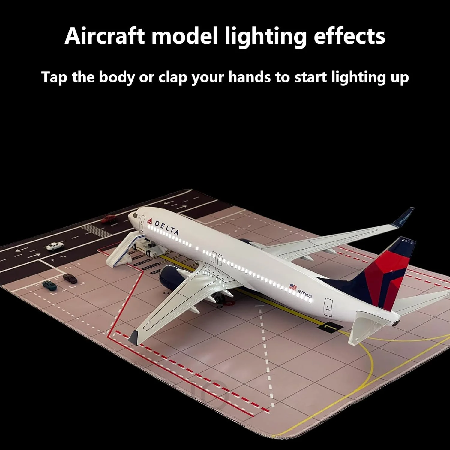 Delta B737 Airplane Model 1:150 Scale Delta Airlines 737 47cm Length with LED Lights Highly Simulated Resin Material Aviation