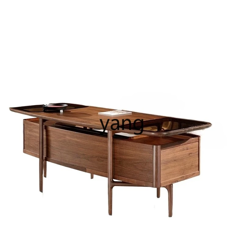 Lcx  black walnut office desk solid wood Italian light luxury premium computer desk