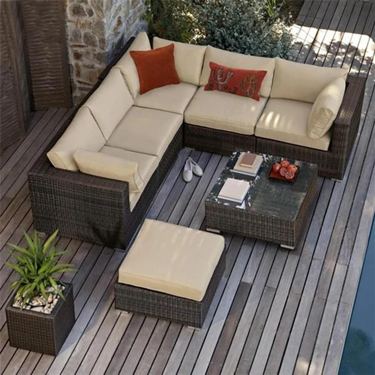 Nordic Modern Design 1 2 3-Seater PE Rattan Garden Sofa Outdoor Leisure Terrace Corner Sofa Set for Hotel Park Villa Living Room