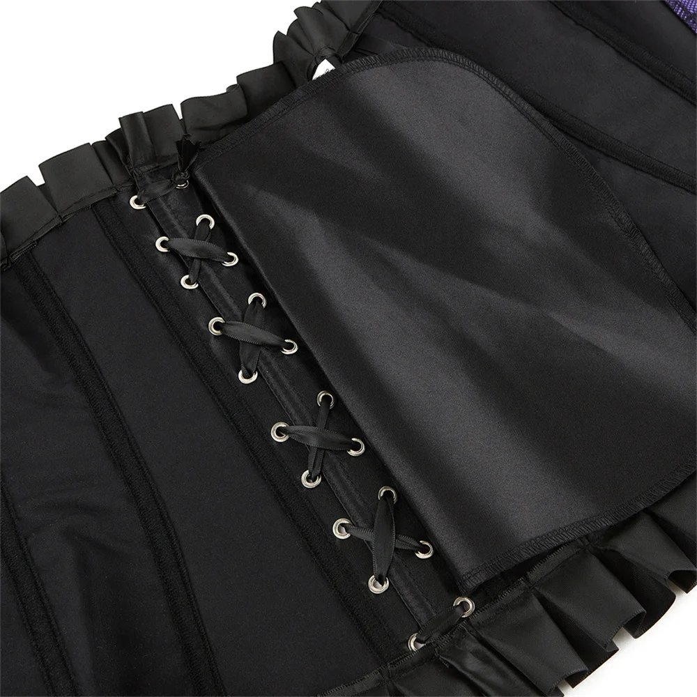 Sexy Black PU Faux Leather Bustier Corsets Top Steampunk Women\'s Zipper Front Body Shaper Straps Overbust Corset