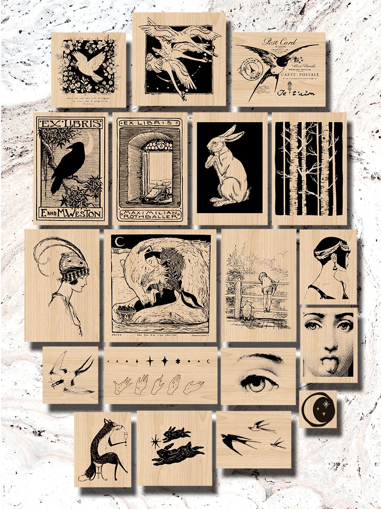 Retro europejska dama łabędź ptak drewniany zestaw gumowych stempli Album na zdjęcia DIY do scrapbookingu tworzenie kartek pieczęć drewniana — zdjęcie 6