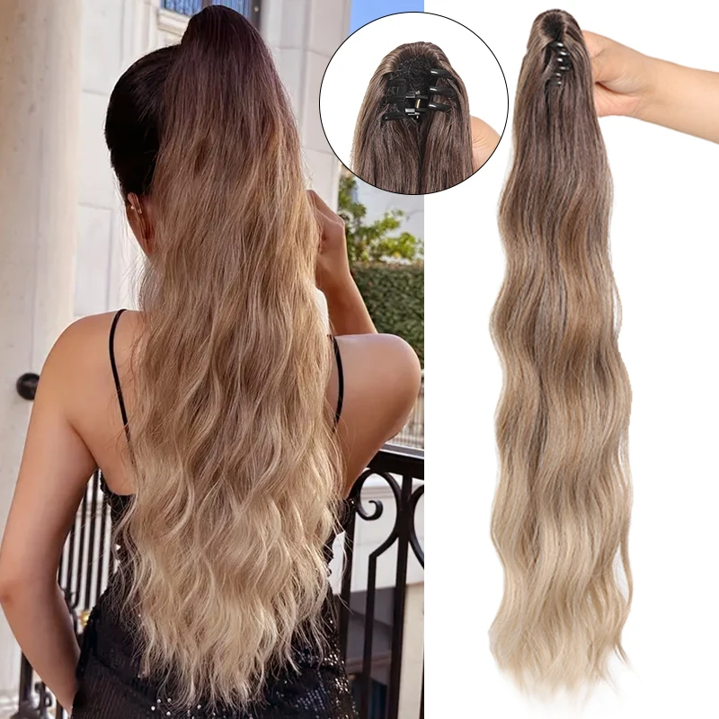 Grasp clip mesh bag style dyed ponytail wavy curls claw clip ponytail extensions soft and natural women's synthetic wig