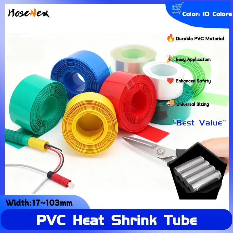 

Universal PVC Heat Shrink Tube Kit 2M Length 17mm To 103mm Width for Insulating 18650 Lithium Batteries Electronics & Cable