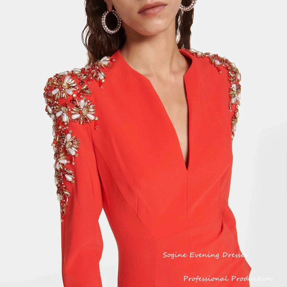 

V-Neck Crepe Customized Evening Dresses For Women Mermaid Crystal-Embellished فساتين سهرة Long Cocktail Gowns Formal