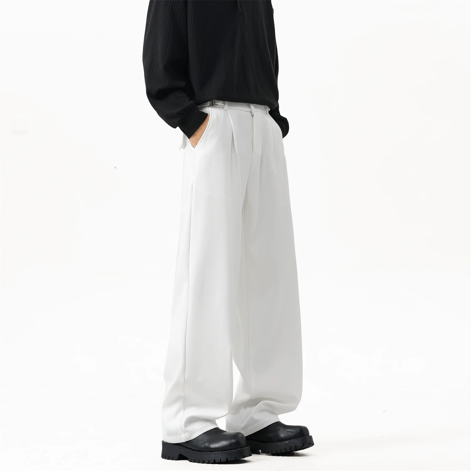 Spring Men's White Straight Pants Korean Fashion Loose Suit Trousers Business Casual Draped Baggy Wide Leg Pants Male Streetwear view 4
