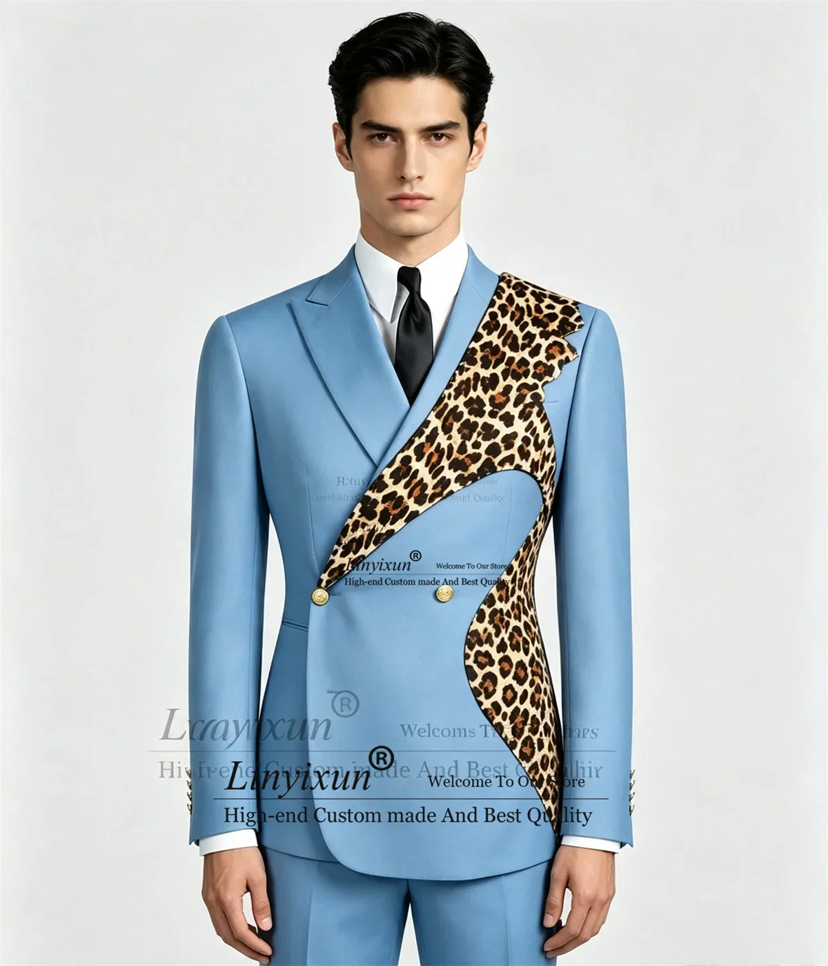 High End Leopard Print Men Suits Customized Double Breasted Costume Homme Wedding Man Tuxedos 2 Pieces Sets Male Party Blazers