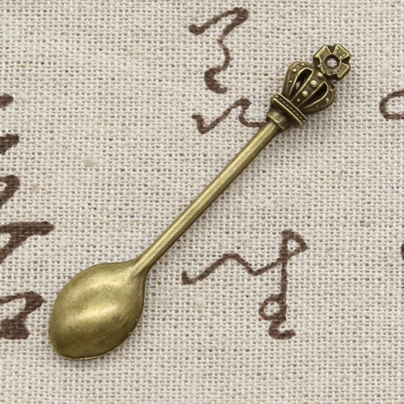 10 sztuk Charms kuchnia łyżka korona 57x9mm antyczny brąz kolor srebrny wisiorki dokonywanie DIY Handmade tybetański brąz biżuteria — zdjęcie 6