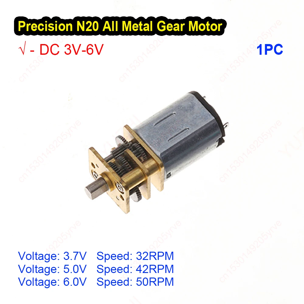 New Precision N20 Gear Motor DC 3V 3.7V 5V 6V 32RPM-50RPM Slow Speed Reduction Motor All Metal Gear Motor