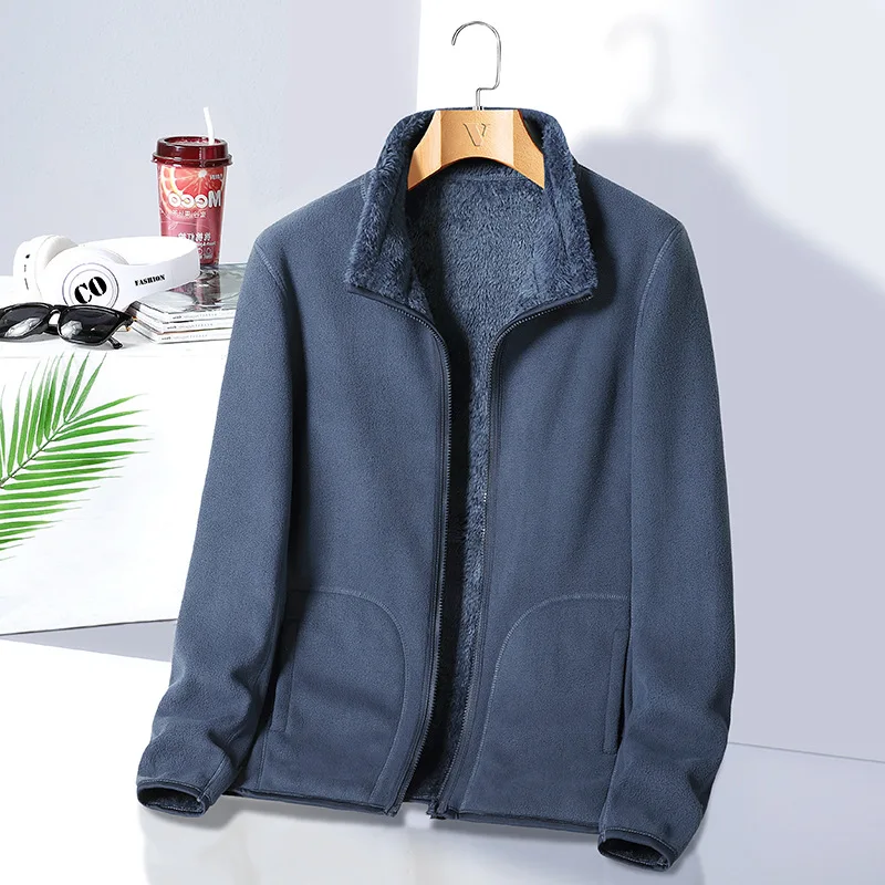 

Sweater Fleece Thickened Thermal Cardigan Top Men's Double-sided Fleece Jacket Fleece Stand-up Collar