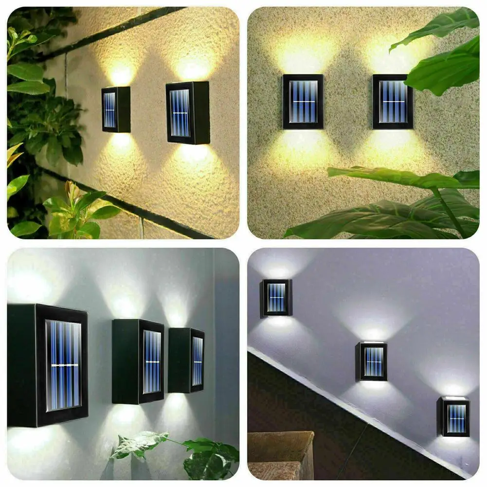 Solar Powered LED Wall Lights, Jardim Paisagem Lamp, Pátio, Caminho, Escadas Step, Fence Decor, 2 LEDs