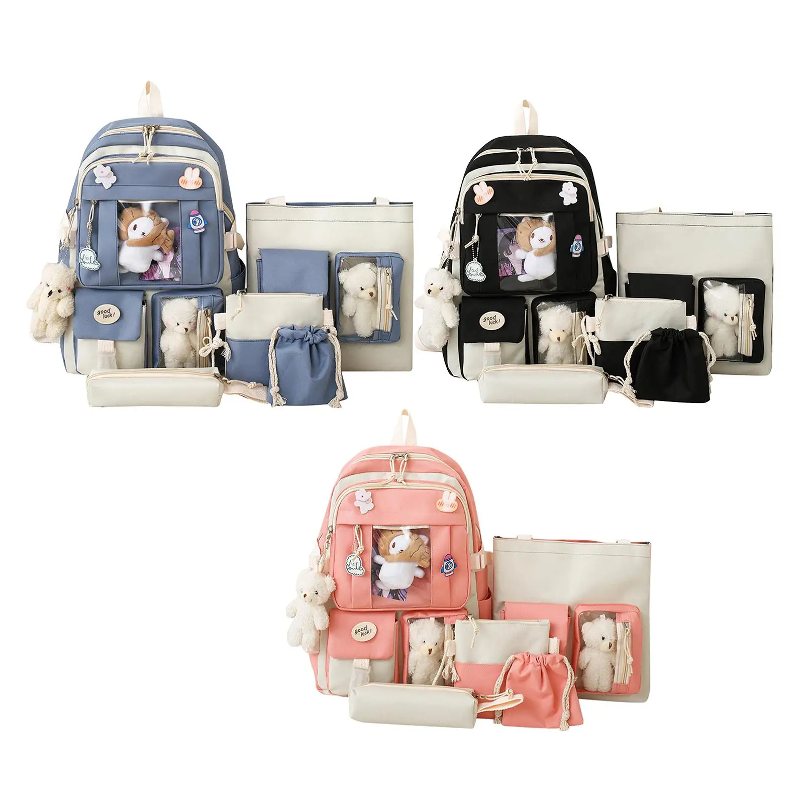 5Pcs Cartoon Women Backpacks Schoolbag Portable Soft Shoulder Straps Teens