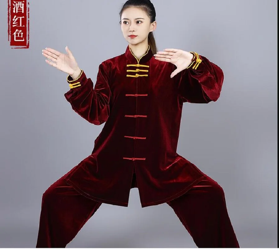 Hot Sale New Chinese Style Men Women Tai Chi Kung Fu Suits Autumn Winter Thickening Velvet Martial Arts Costume Sport Sets