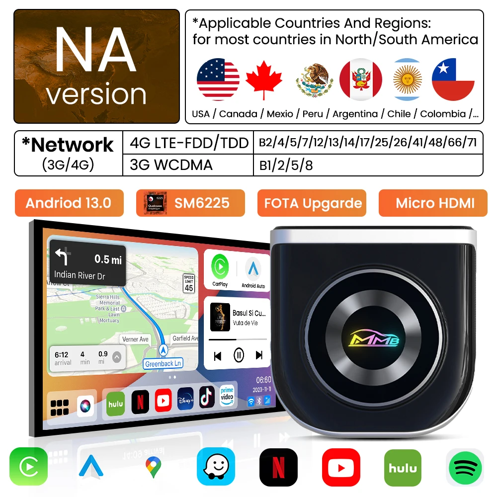 Android 13 Smart Box MMB Max5.0 Draadloze CarPlay Android Auto 3-in-1 AI Box QCM6225 8-Core 4G SIM Mirror-Link Google Play Store