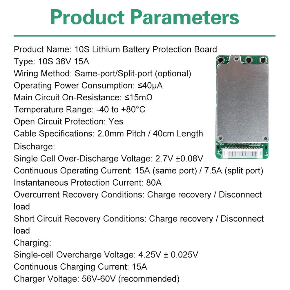 10S 18650 Lithium-Batterie-Schutzplatine 36V 15A BMS Mehrschichtiger Schutz Gleicher/Geteilter Anschluss für Hochleistungsgeräte – Detail 7