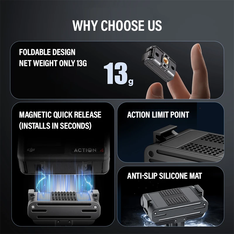 حامل محول مغناطيسي سريع الإصدار لـ DJI Action 5pro ملحقات كاميرا محول بمخلبين لـ DJI Action 3/4/5 مع برغي 1/4