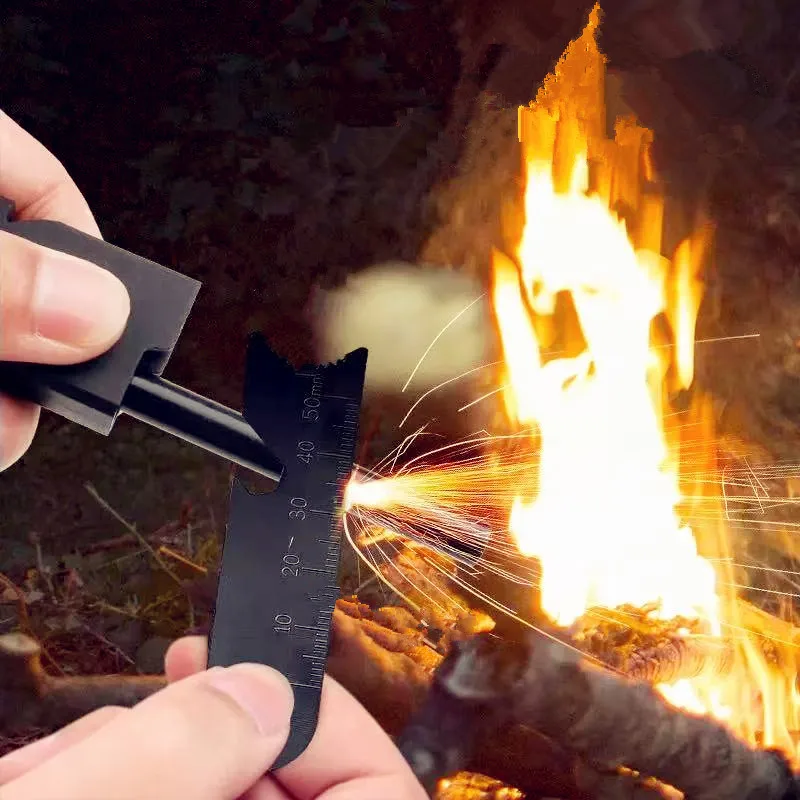 New Wilderness Survival Portable Flint Kit - Magnesium Fire Starter Stick with Wooden Handle for Camping Outdoor Equipment Tool