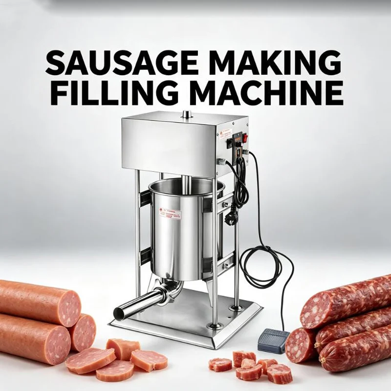 10 15 20 25 L Manual/Electric Sausage Stuffer Stainless Steel Making Sausage Vertical Maker with 4 Filling Funnels Sausage Filli