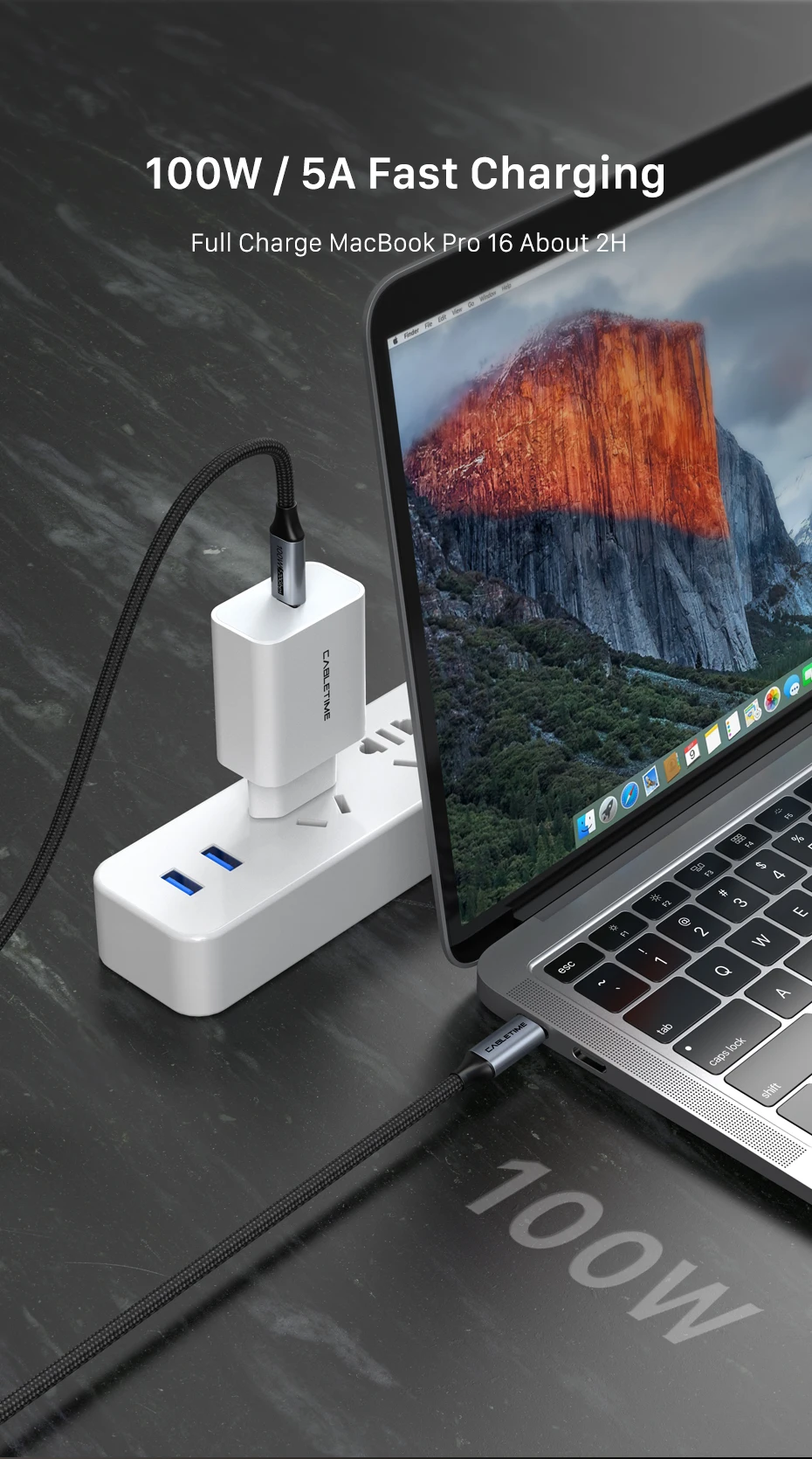 CABLETIME USB-C-Kabel PD100W Schnellladekabel Gen 2 20Gbps 4K 60Hz USB-C 3.2 Kabel für Laptop Macbook Pro Dell iPhone Kabel – Detail 5