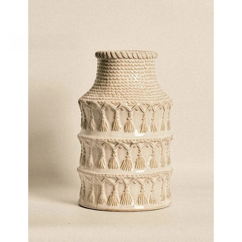 Retro white ceramic fringed vase French medieval art ornament living room flower arrangement