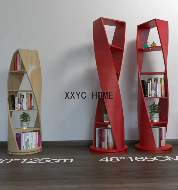 Solid Wood Rotating Bookcase round Shelf Modern Special-Shaped Decorative Display Stand