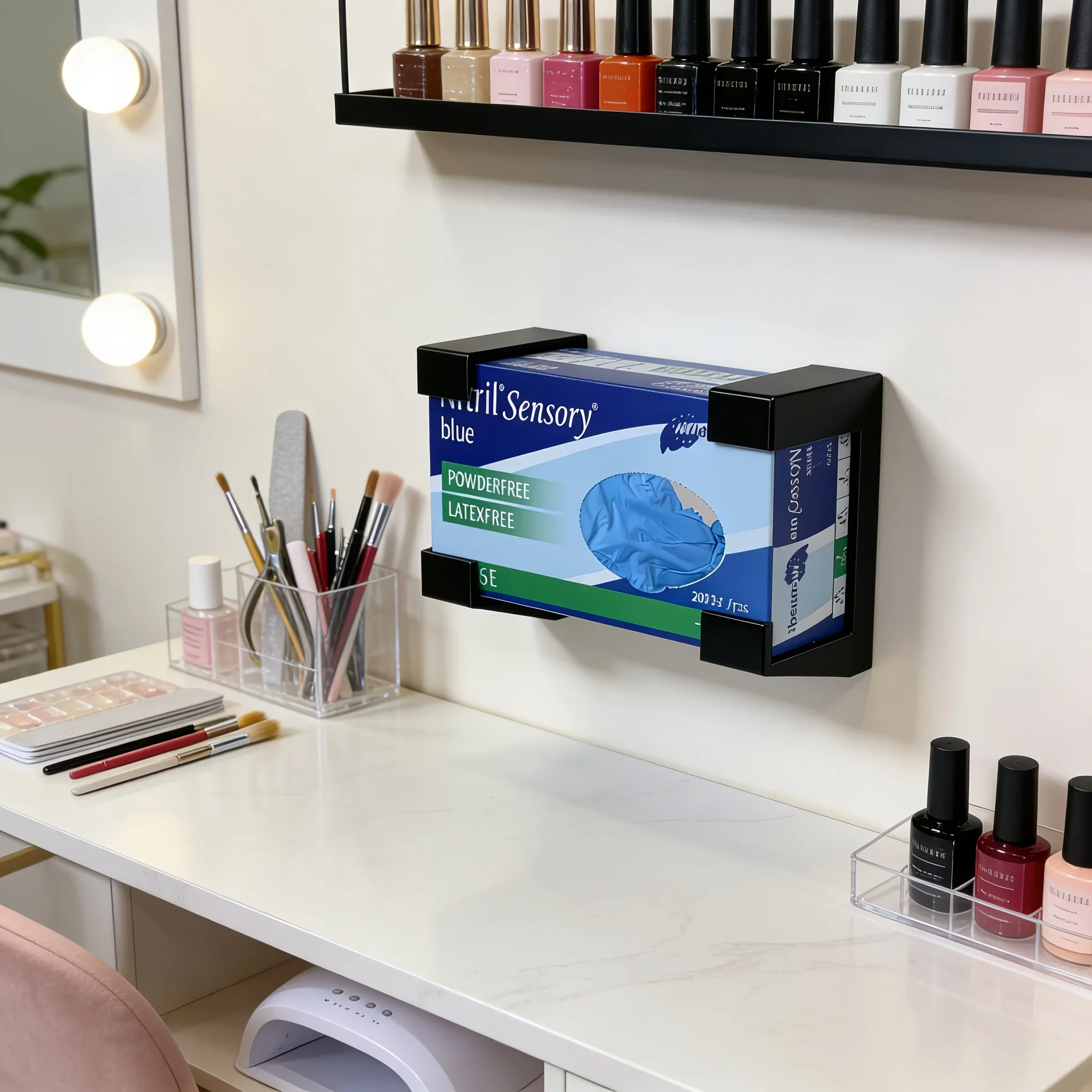 Tissue And Glove Dispenser Stand, Easy to Install, Adjustable in Length, Can Hold Tissue Boxes, Gloves, And Wet Wipes